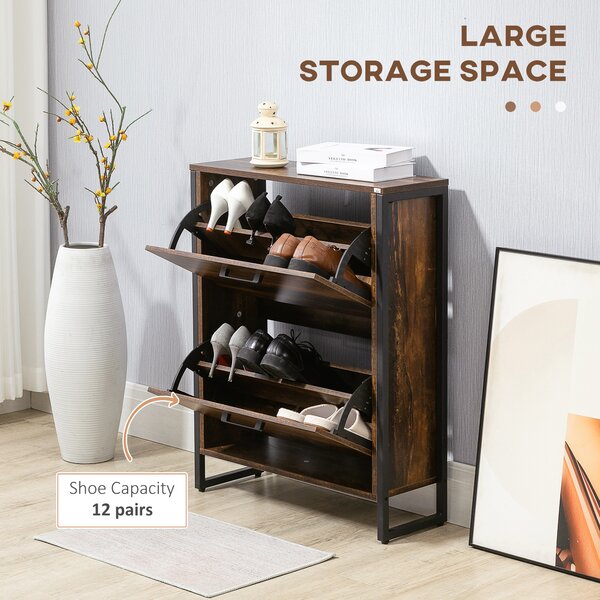 HOMCOM Industrial Shoe Cabinet with 2 Flip Drawers, Narrow Shoe Storage Cabinet for 12 Pairs, Freestanding Slim Shoe Rack for Entryway Aosom UK