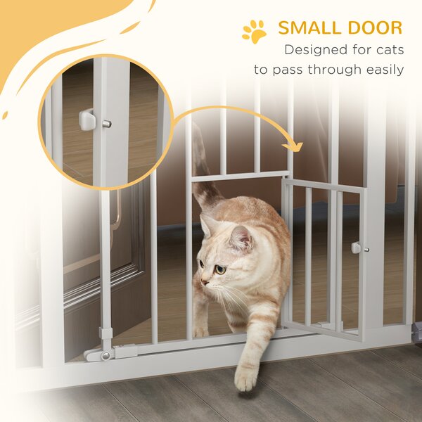 PawHut Extra Tall Pet Gate, Indoor Dog Safety Gate, with Cat Flap, Auto Close, 74-80cm Wide - White Aosom UK