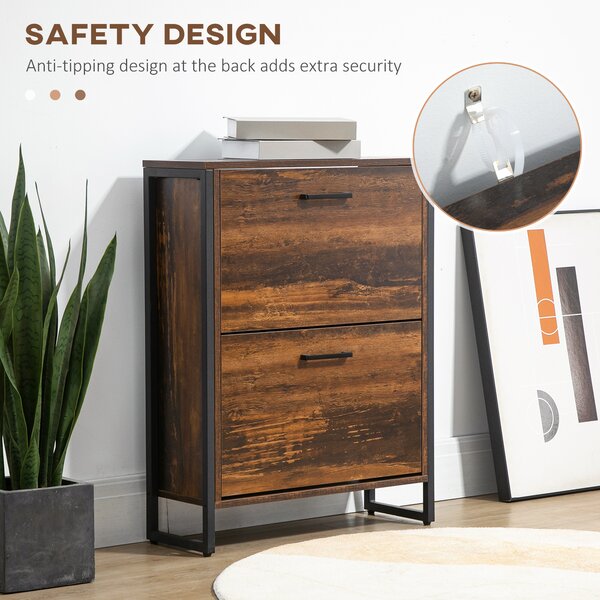 HOMCOM Industrial Shoe Cabinet with 2 Flip Drawers, Narrow Shoe Storage Cabinet for 12 Pairs, Freestanding Slim Shoe Rack for Entryway Aosom UK