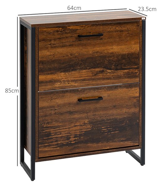 HOMCOM Industrial Shoe Cabinet with 2 Flip Drawers, Narrow Shoe Storage Cabinet for 12 Pairs, Freestanding Slim Shoe Rack for Entryway Aosom UK