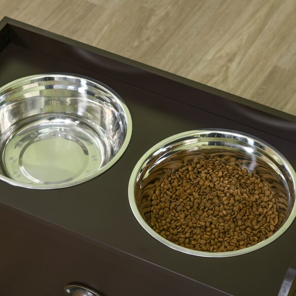 PawHut Stainless Steel Raised Dog Bowls, with 21L Storage Drawer for Large Dogs - Brown Aosom UK
