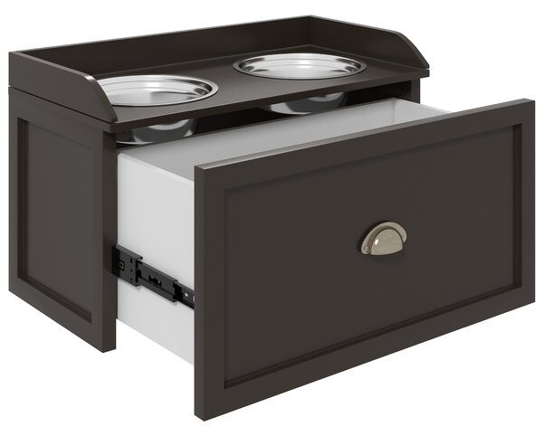 PawHut Stainless Steel Raised Dog Bowls, with 21L Storage Drawer for Large Dogs - Brown Aosom UK