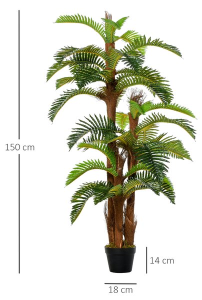 Outsunny Set of 2 Artificial Plant Tropical Palm in Pot, Fake Plants for Home Indoor Outdoor Decor, 150cm, Green Aosom UK
