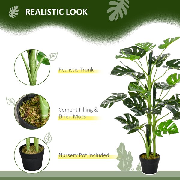 Outsunny 100cm/3.3FT Artificial Monstera Tree, Decorative Cheese Plant 21 Leaves w/ Nursery Pot, Fake Tropical Palm Tree, Set of 2