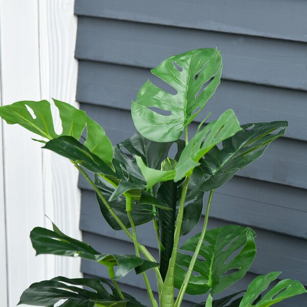 Outsunny 100cm/3.3FT Artificial Monstera Tree, Decorative Cheese Plant 21 Leaves w/ Nursery Pot, Fake Tropical Palm Tree, Set of 2