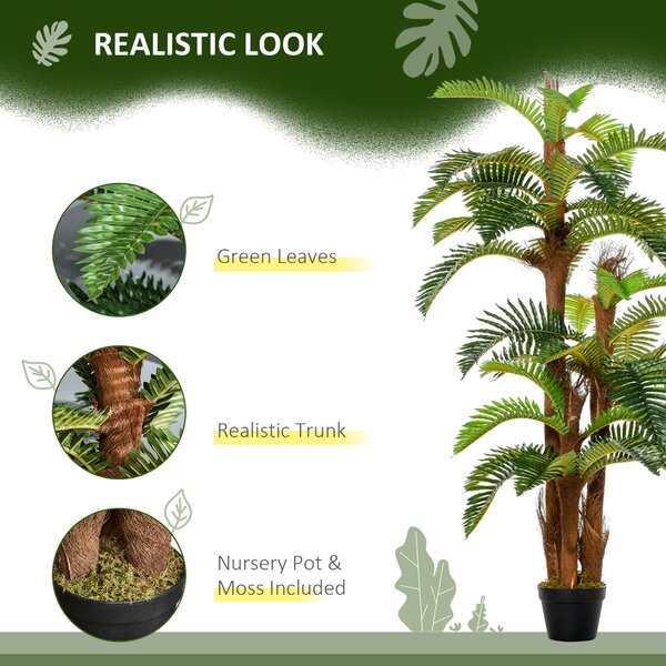 Outsunny Set of 2 Artificial Plant Tropical Palm in Pot, Fake Plants for Home Indoor Outdoor Decor, 150cm, Green Aosom UK