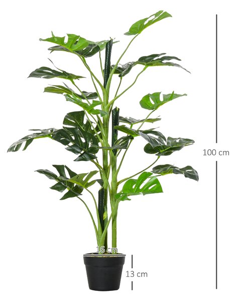 Outsunny 100cm/3.3FT Artificial Monstera Tree, Decorative Cheese Plant 21 Leaves w/ Nursery Pot, Fake Tropical Palm Tree, Set of 2