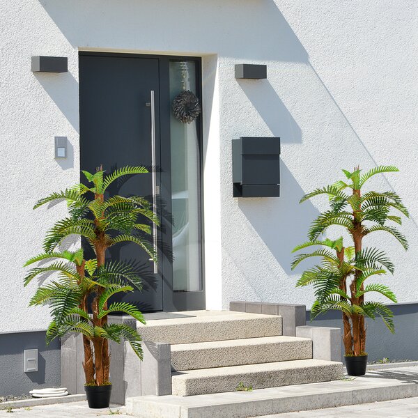 Outsunny Set of 2 Artificial Plant Tropical Palm in Pot, Fake Plants for Home Indoor Outdoor Decor, 150cm, Green Aosom UK