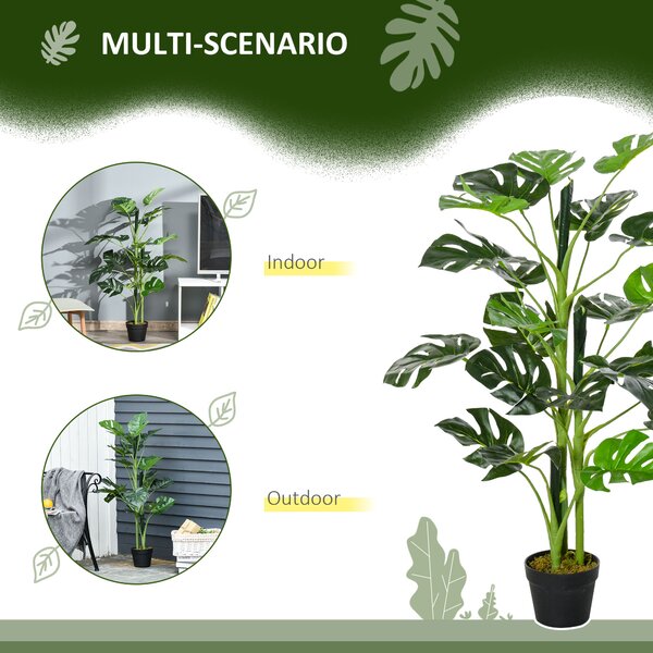 Outsunny 100cm/3.3FT Artificial Monstera Tree, Decorative Cheese Plant 21 Leaves w/ Nursery Pot, Fake Tropical Palm Tree, Set of 2