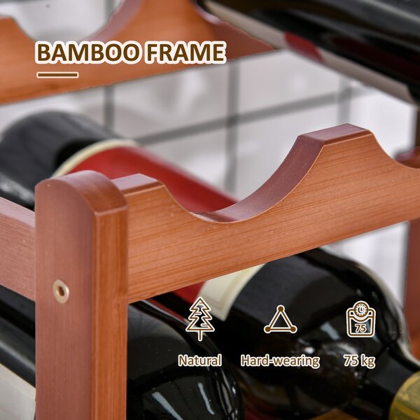 HOMCOM Free Standing Bamboo Wine Rack with 16 Bottles Holder, 4-tier Water Bottle Organizer, Display Shelf for Countertop, Home Bar, Brown Aosom UK