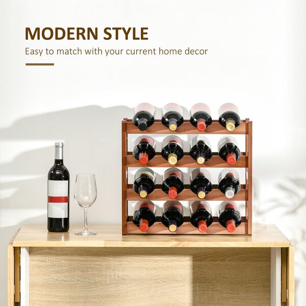 HOMCOM Free Standing Bamboo Wine Rack with 16 Bottles Holder, 4-tier Water Bottle Organizer, Display Shelf for Countertop, Home Bar, Brown Aosom UK