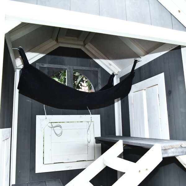 PawHut Wooden Cat House, Weatherproof Pet Shelter, Outdoor Cat Condos Cave, 2 Floor Furniture, Grey and White Aosom UK
