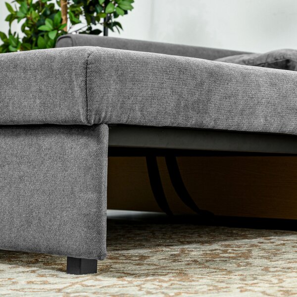 HOMCOM 2 Seater Sofa Bed, Convertible Bed Settee, Modern Fabric Loveseat Sofa Couch w/ Cushions, Hidden Storage for Guest Room, Light Grey