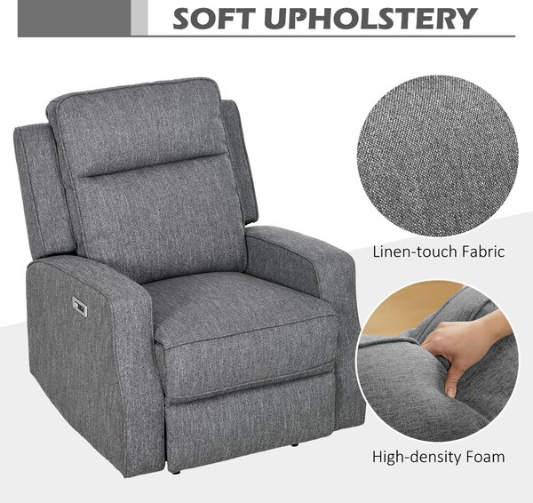 HOMCOM 150° Electric Reclining Chair, Armchair with Adjustable Leg Rest, USB Port, Charcoal Grey Aosom UK