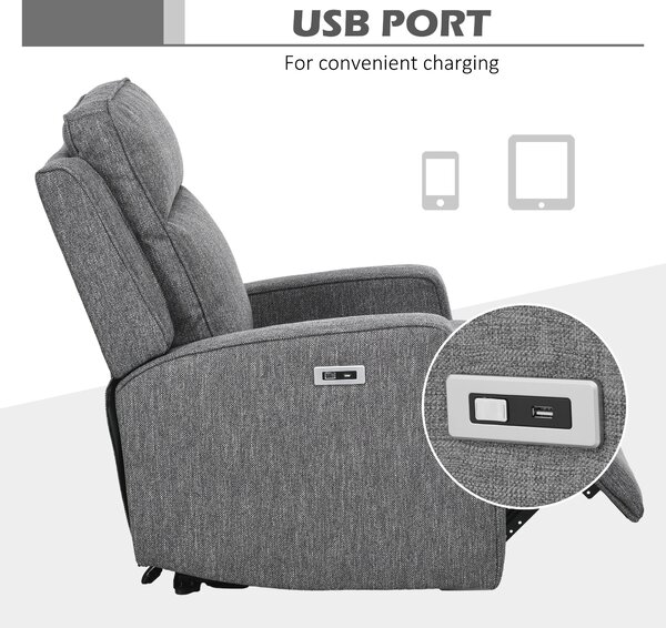 HOMCOM 150° Electric Reclining Chair, Armchair with Adjustable Leg Rest, USB Port, Charcoal Grey Aosom UK