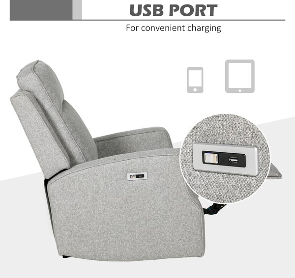 HOMCOM Electric Recliner Armchair, Recliner Chair with Adjustable Leg Rest, USB Port, Grey Aosom UK