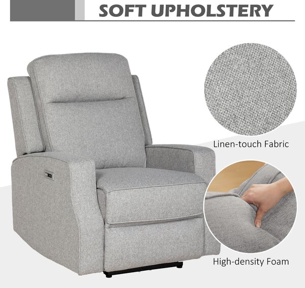 HOMCOM Electric Recliner Armchair, Recliner Chair with Adjustable Leg Rest, USB Port, Grey Aosom UK