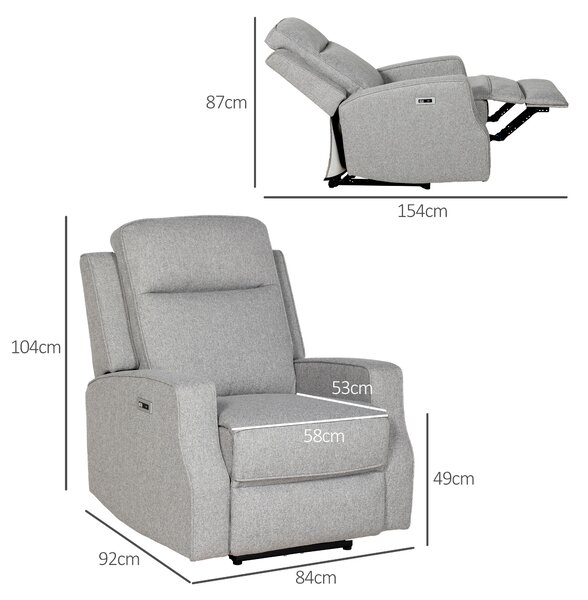 HOMCOM Electric Recliner Armchair, Recliner Chair with Adjustable Leg Rest, USB Port, Grey Aosom UK
