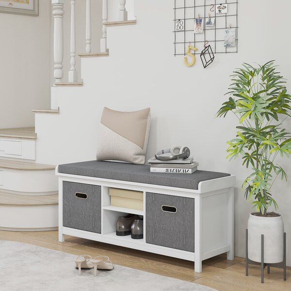 HOMCOM Shoe Bench w/ Seat, Shoe Storage Bench w/ Cushion, 2 Drawers and Adjustable Shelf for Entryway, Hallway, Living Room, Bedroom, White Aosom UK
