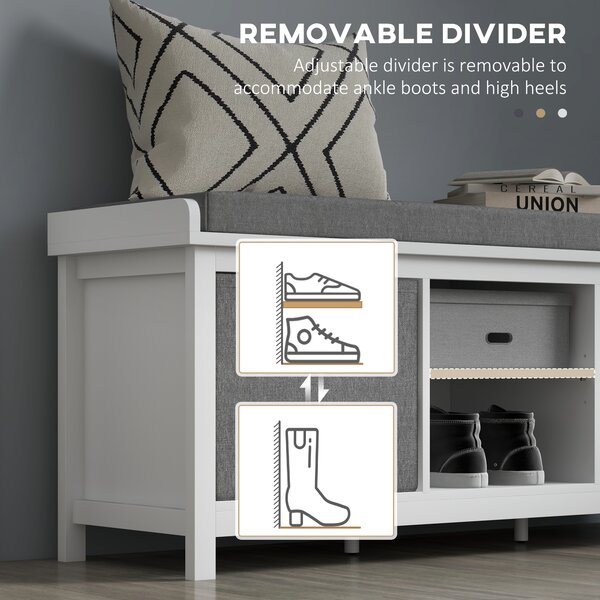 HOMCOM Shoe Bench w/ Seat, Shoe Storage Bench w/ Cushion, 2 Drawers and Adjustable Shelf for Entryway, Hallway, Living Room, Bedroom, White Aosom UK