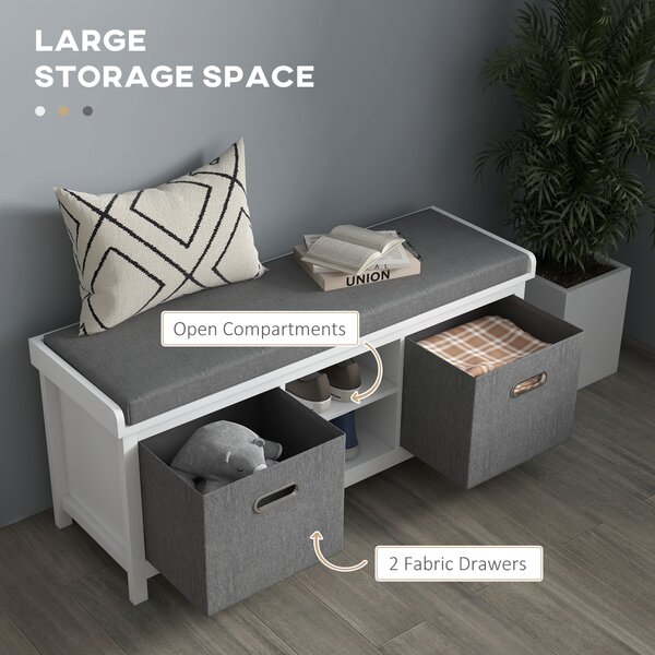 HOMCOM Shoe Bench w/ Seat, Shoe Storage Bench w/ Cushion, 2 Drawers and Adjustable Shelf for Entryway, Hallway, Living Room, Bedroom, White Aosom UK