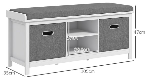 HOMCOM Shoe Bench w/ Seat, Shoe Storage Bench w/ Cushion, 2 Drawers and Adjustable Shelf for Entryway, Hallway, Living Room, Bedroom, White Aosom UK