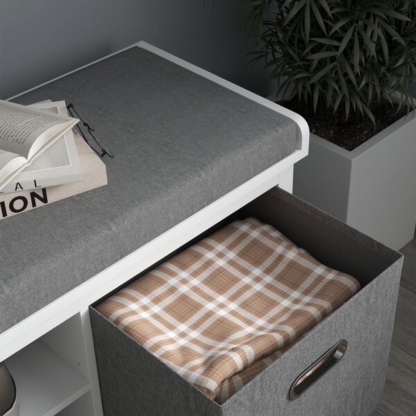 HOMCOM Shoe Bench w/ Seat, Shoe Storage Bench w/ Cushion, 2 Drawers and Adjustable Shelf for Entryway, Hallway, Living Room, Bedroom, White Aosom UK