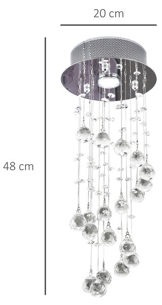 HOMCOM Metal Crystal Ceiling Light Chandelier Elegant Pendant Lamp Living Room Stairway Stairway Spiral Rain Drop Pendant Lamp Silver Aosom UK
