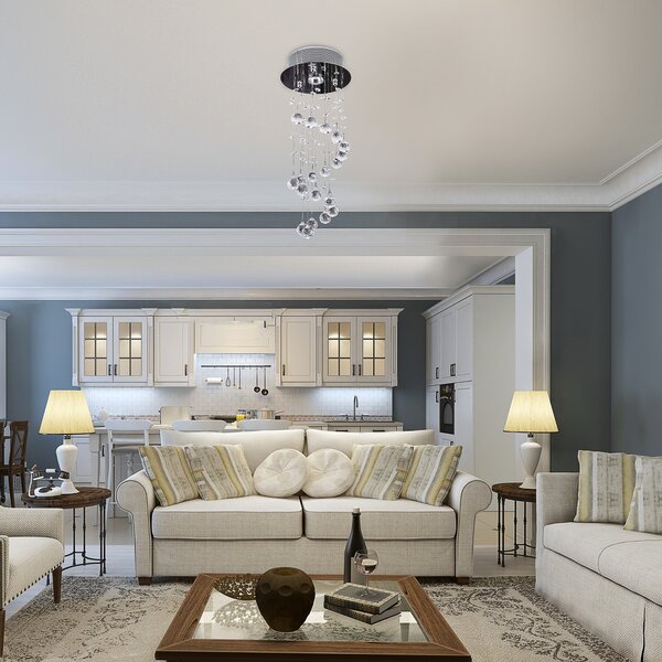 HOMCOM Metal Crystal Ceiling Light Chandelier Elegant Pendant Lamp Living Room Stairway Stairway Spiral Rain Drop Pendant Lamp Silver Aosom UK