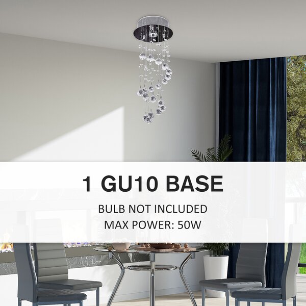 HOMCOM Metal Crystal Ceiling Light Chandelier Elegant Pendant Lamp Living Room Stairway Stairway Spiral Rain Drop Pendant Lamp Silver Aosom UK