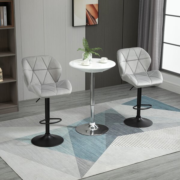 HOMCOM Bar Stool Set of 2 Fabric Adjustable Height Armless Upholstered Counter Chairs with Swivel Seat, Light Grey