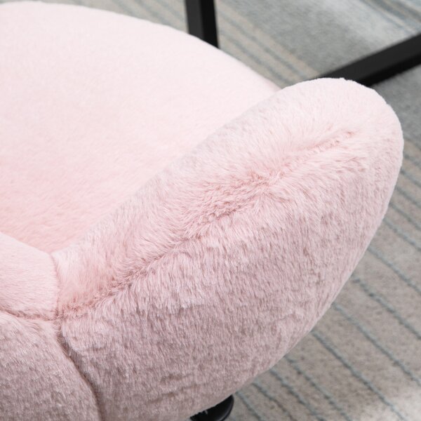 HOMCOM Fluffy Leisure Home Office Chair with Backrest and Armrest, Makeup Chair with Wheels for Bedroom Living Room, Pink Aosom UK