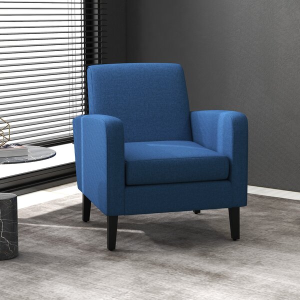 HOMCOM Modern Accent Chair, Occasional Chair with Rubber Wood Legs and Anti-Cat-Scratch Material for Living Room, Bedroom, Blue Aosom UK