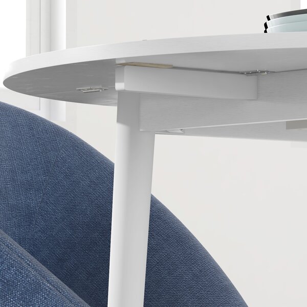 HOMCOM Folding Kitchen Table with Wood Legs, Round Wood Dining Table for Dining Room, Drop Leaf Dining Table, White Aosom UK