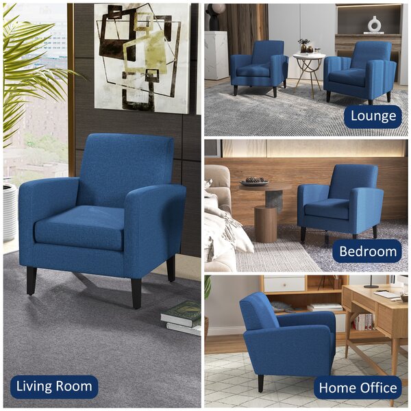 HOMCOM Modern Accent Chair, Occasional Chair with Rubber Wood Legs and Anti-Cat-Scratch Material for Living Room, Bedroom, Blue Aosom UK