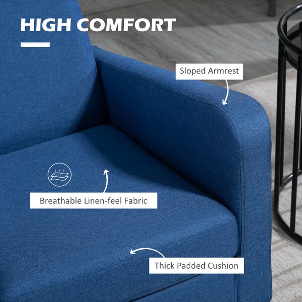 HOMCOM Modern Accent Chair, Occasional Chair with Rubber Wood Legs and Anti-Cat-Scratch Material for Living Room, Bedroom, Blue Aosom UK