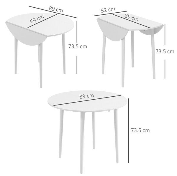 HOMCOM Folding Kitchen Table with Wood Legs, Round Wood Dining Table for Dining Room, Drop Leaf Dining Table, White Aosom UK
