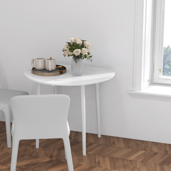 HOMCOM Folding Kitchen Table with Wood Legs, Round Wood Dining Table for Dining Room, Drop Leaf Dining Table, White Aosom UK