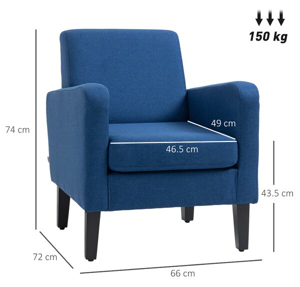 HOMCOM Modern Accent Chair, Occasional Chair with Rubber Wood Legs and Anti-Cat-Scratch Material for Living Room, Bedroom, Blue Aosom UK