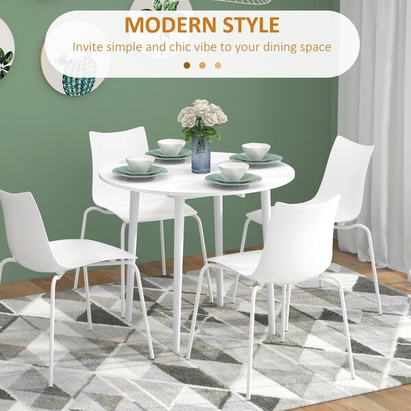 HOMCOM Folding Kitchen Table with Wood Legs, Round Wood Dining Table for Dining Room, Drop Leaf Dining Table, White Aosom UK