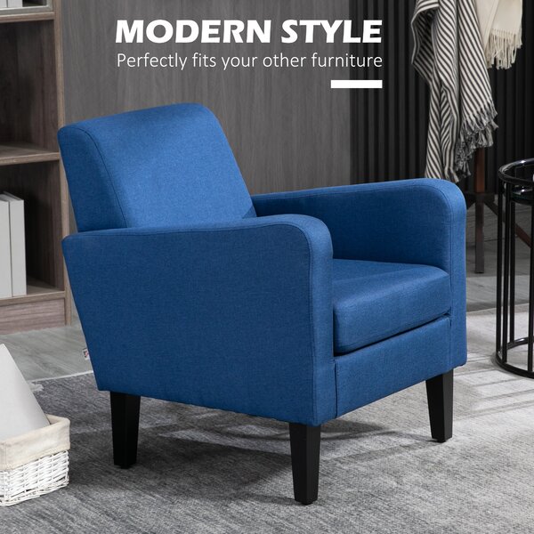 HOMCOM Modern Accent Chair, Occasional Chair with Rubber Wood Legs and Anti-Cat-Scratch Material for Living Room, Bedroom, Blue Aosom UK