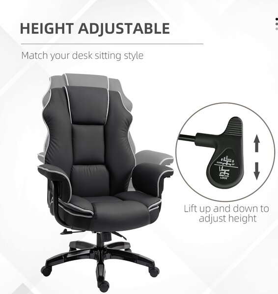 Vinsetto Piped PU Leather Padded High-Back Computer Office Gaming Chair Swivel Desk Seat Ergonomic Recliner w/ Armrests Adjustable Seat Height Black