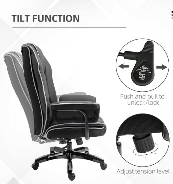 Vinsetto Piped PU Leather Padded High-Back Computer Office Gaming Chair Swivel Desk Seat Ergonomic Recliner w/ Armrests Adjustable Seat Height Black