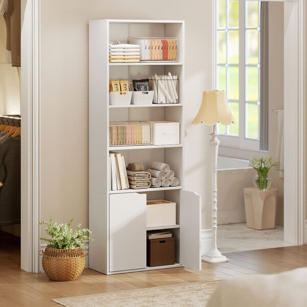 HOMCOM 2 Door 4 Shelves Tall Bookcase Modern Storage Cupboard Display Unit for Living Room Study Bedroom Home Office Furniture White Aosom UK