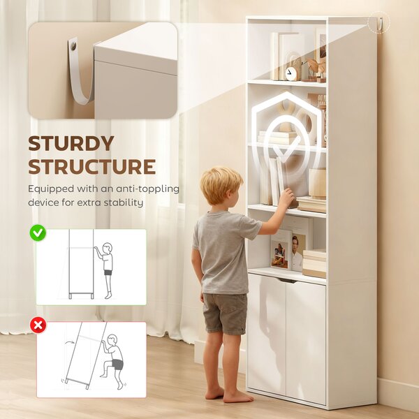 HOMCOM 2 Door 4 Shelves Tall Bookcase Modern Storage Cupboard Display Unit for Living Room Study Bedroom Home Office Furniture White Aosom UK