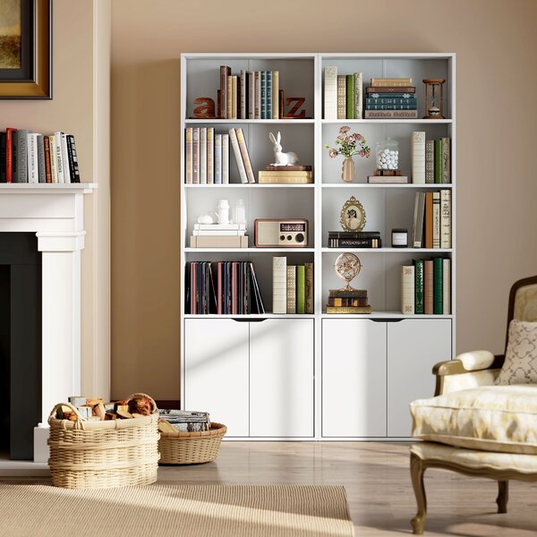 HOMCOM 2 Door 4 Shelves Tall Bookcase Modern Storage Cupboard Display Unit for Living Room Study Bedroom Home Office Furniture White Aosom UK