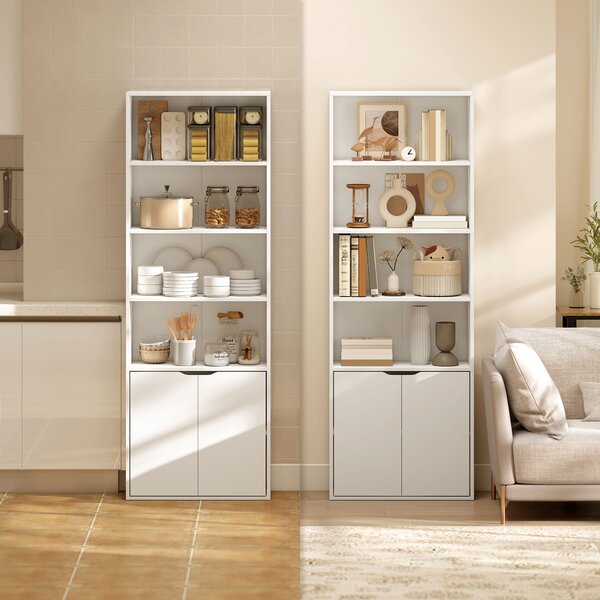 HOMCOM 2 Door 4 Shelves Tall Bookcase Modern Storage Cupboard Display Unit for Living Room Study Bedroom Home Office Furniture White Aosom UK