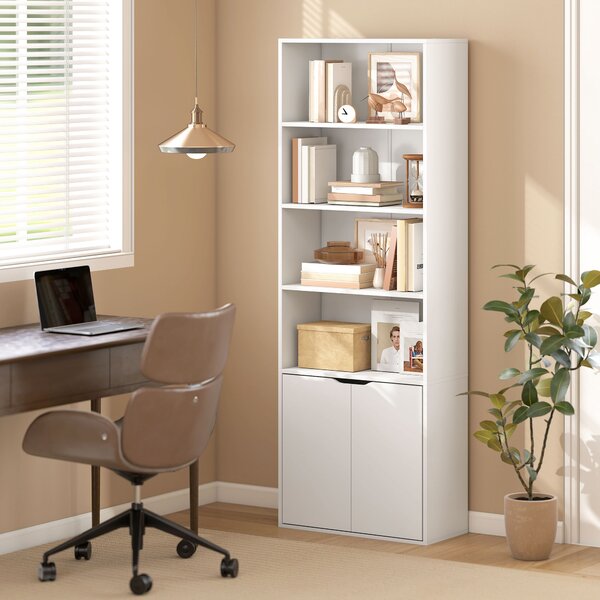HOMCOM 2 Door 4 Shelves Tall Bookcase Modern Storage Cupboard Display Unit for Living Room Study Bedroom Home Office Furniture White Aosom UK