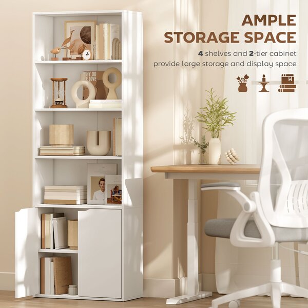 HOMCOM 2 Door 4 Shelves Tall Bookcase Modern Storage Cupboard Display Unit for Living Room Study Bedroom Home Office Furniture White Aosom UK