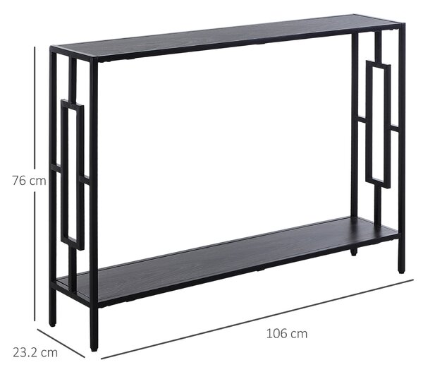 HOMCOM Industrial Console Table with Storage Shelf, Narrow Hallway Dressing Desk with Metal Frame for Living Room, Bedroom, Grey and Black